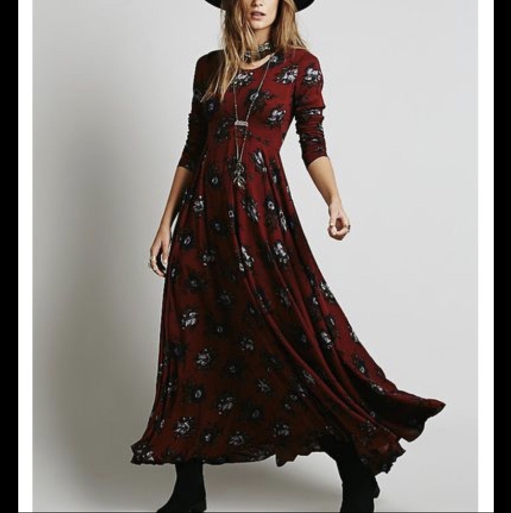 Free People long sleeve First Kiss Maxi Scarlet Combo XS